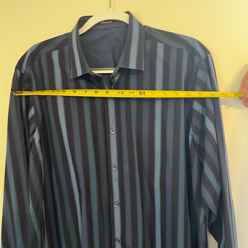 Bugatchi Blue Casual Button Down Shirt with Stripes - Picture 6 of 6